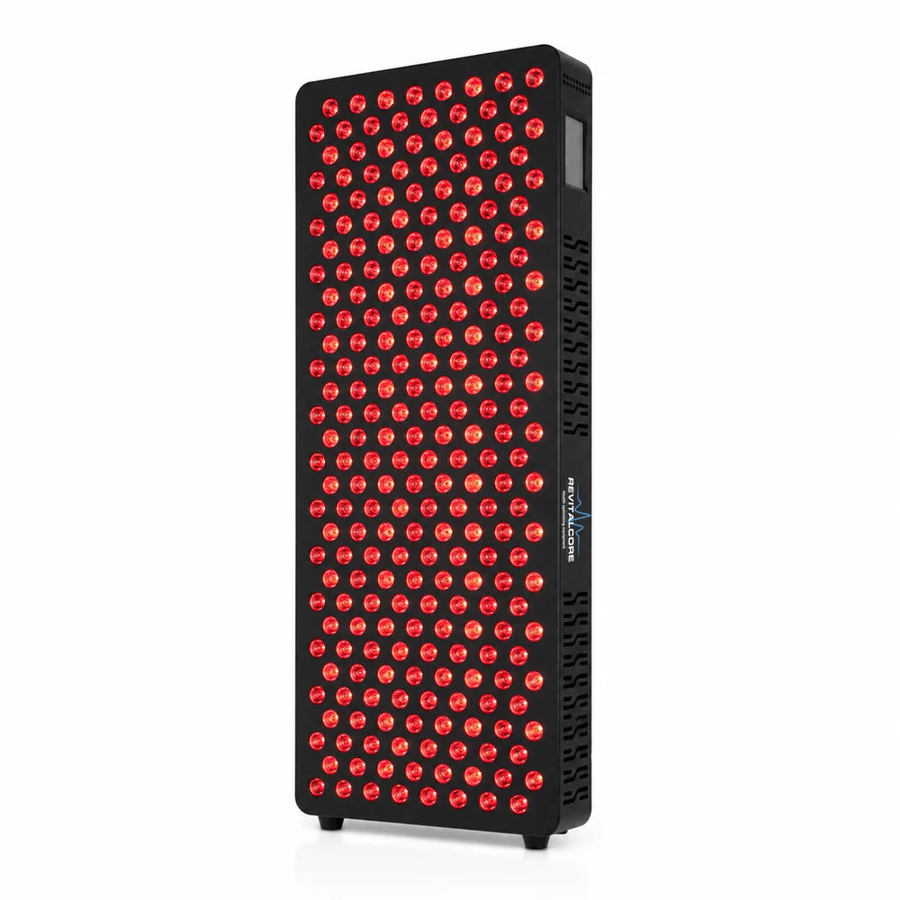 Black upright panel with 288 red LEDs lit and side touchscreen display on the RevitalCore X-Vital Pro