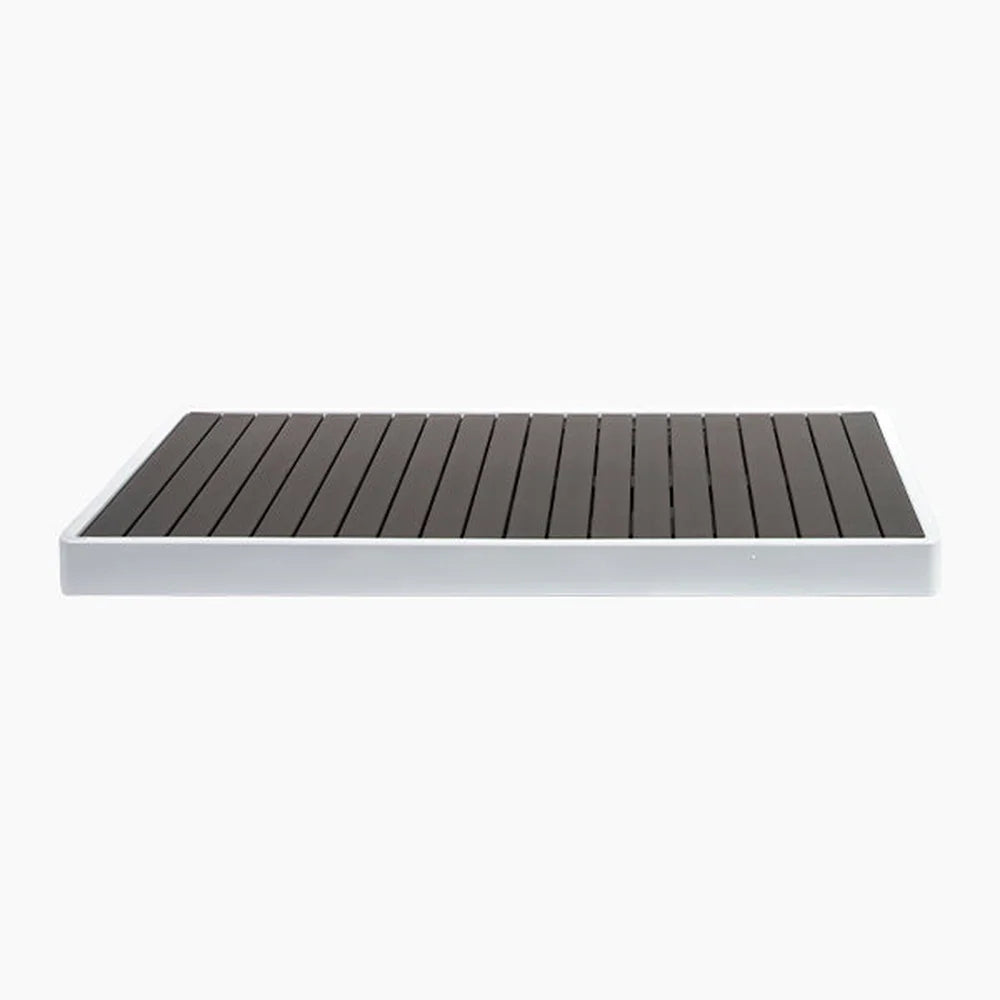 Front view of the Revive Acrylic Basin showing the white tray edge and dark grey textured deck slats laid flat