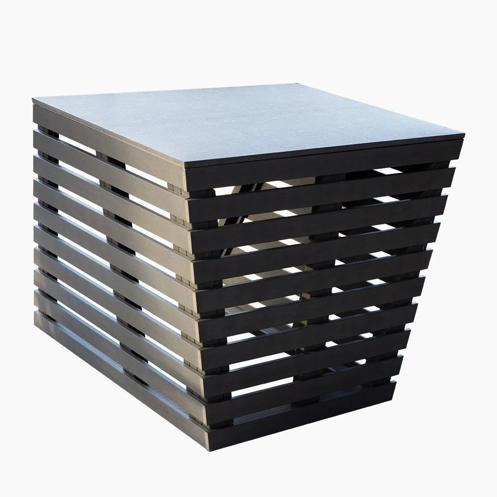Revive Plunge Chiller Cover photographed from the front corner, showing evenly spaced slats and flat deck top