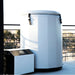 Covered white barrel tub and chiller unit on a deck showing the Revive Plunge Inflatable Barrel Plunge Portable Cold Plunge setup