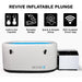 Overview graphic with hot and cold, portability and setup icons for the Revive Inflatable Cold Plunge Tub