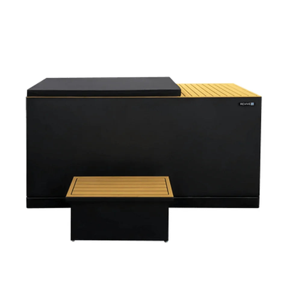 Low-resolution thumbnail of the covered Revive Plunge Luxury Plunge Ice Bath Spa with its step