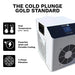 Feature callout graphic listing dual temperature, quiet cooling and 2-phase filtration for the Revive Plunge Nova .3hp Chiller