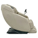 Curved side shell and black base of the upright Infinity Celebrity Elite 4D Massage Chair in greige leather