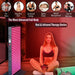 Woman seated on a mat beside the EXESAS 324 LED Full Body Red Light Therapy Device with six benefit icons above