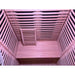Bench, backrest and carbon heater panels inside the Blisspod Milano Full Spectrum Sauna under pink light