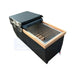 MedEq stainless steel plunge pool with integrated chiller with cover rolled back showing stainless liner