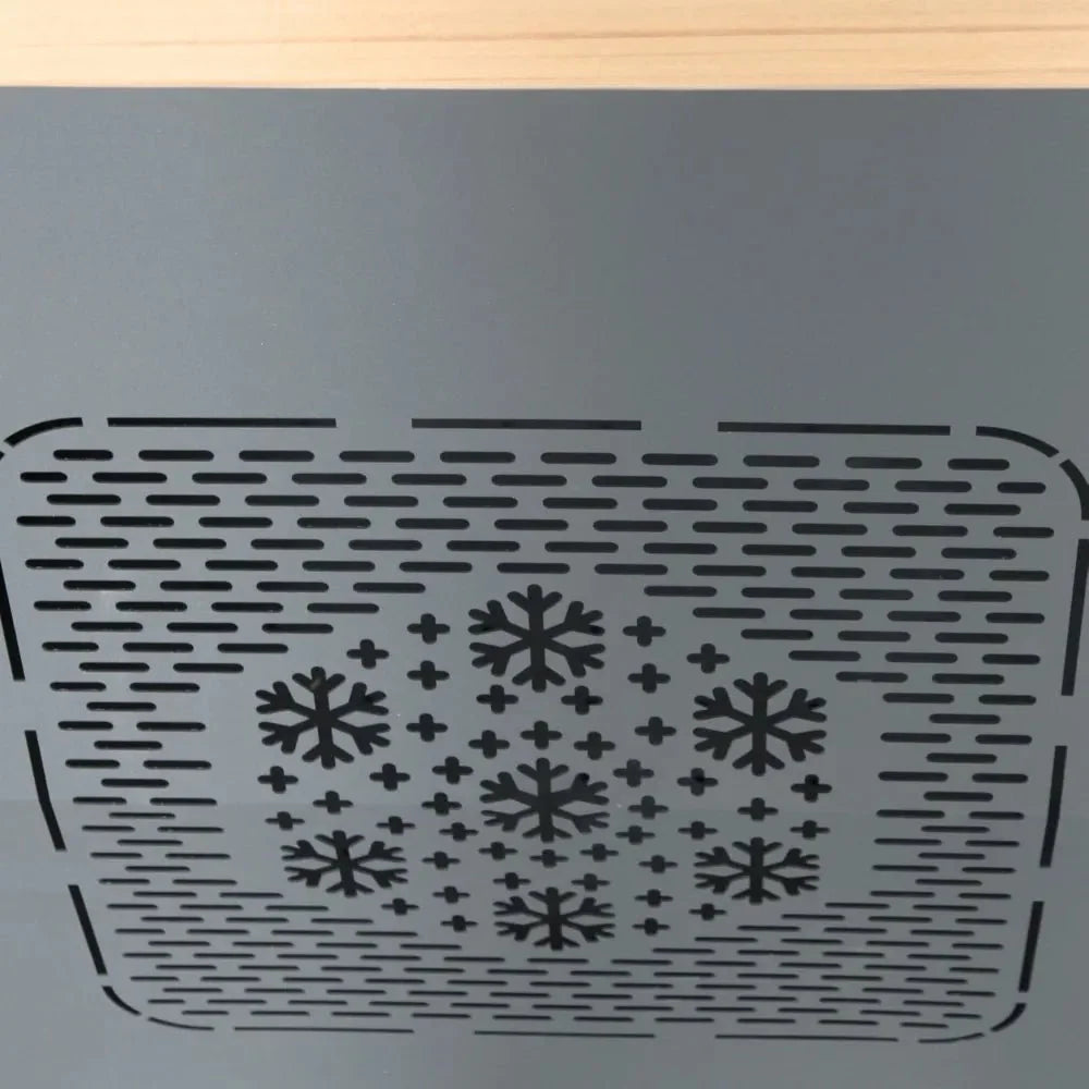 MedEq stainless steel plunge pool with integrated chiller: snowflake vent panel detail