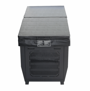 MedEq stainless steel plunge pool with integrated chiller with cover, end view