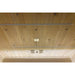 Hemlock ceiling with recessed star LED points, light bars and roof vent in the Blisspod Bergen Full Spectrum Sauna
