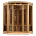 Front studio view of the Maxxus MX-K356-01-ZF Infrared Sauna with side windows, corner benches and LED control panel