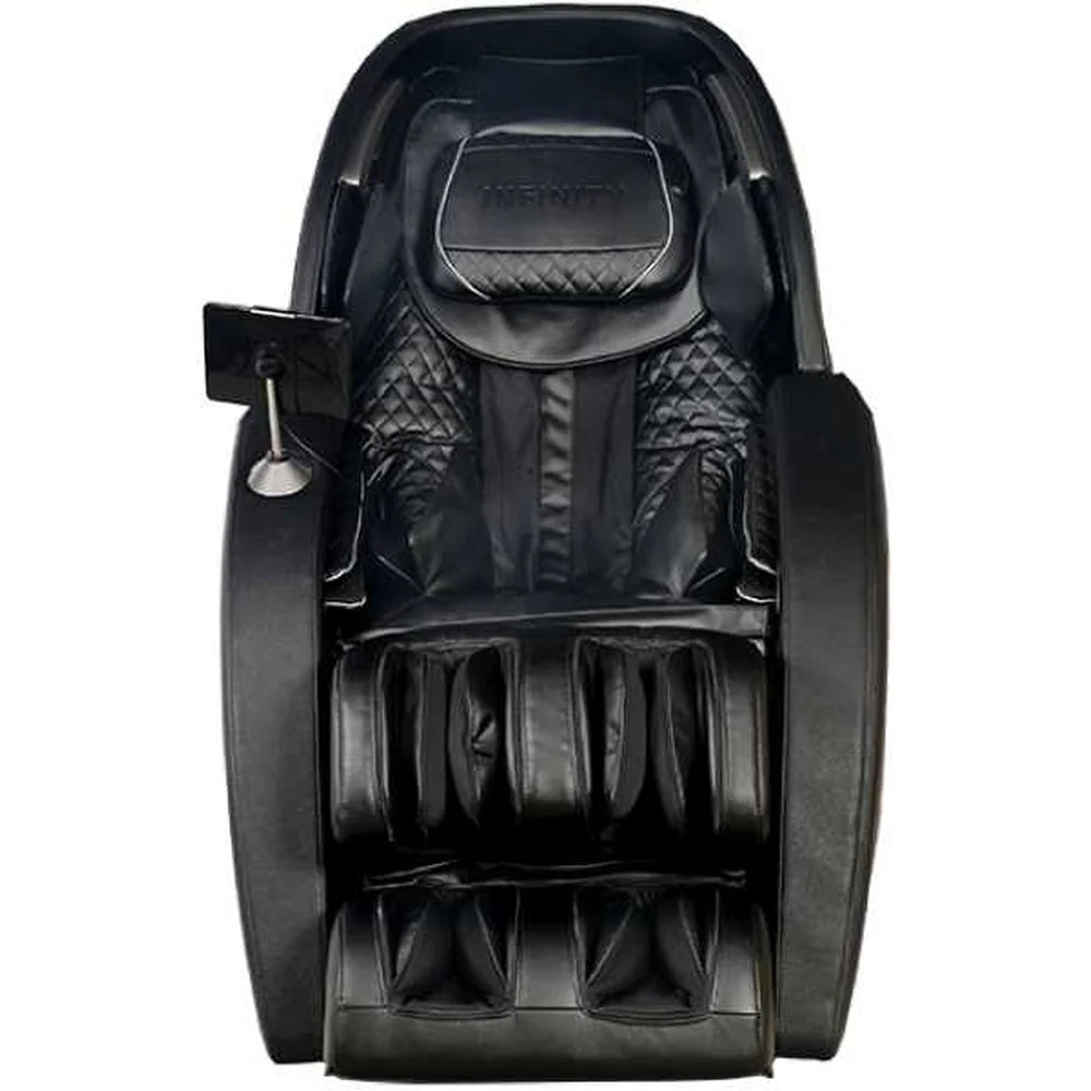 Front view of the Infinity Palisade Pro 4D Massage Chair showing the quilted backrest, calf wells and tablet arm