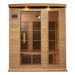 Front of the Maxxus MX-K306-01-ZF 3 Person Sauna on white showing the glass door, side windows and LED control panel