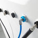 MedEq TimePod 2 triangular hard-shell hyperbaric chamber: blue oxygen hose fitting