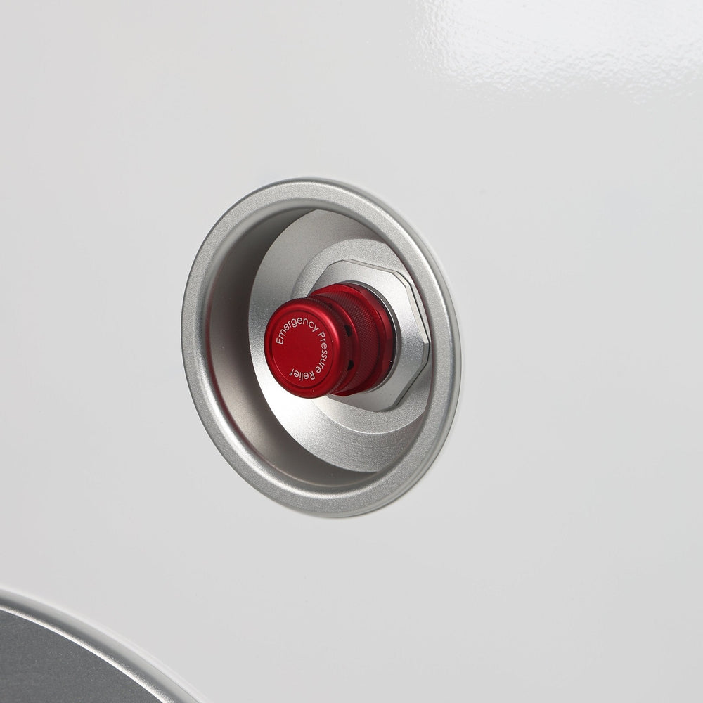 MedEq TimePod 2 triangular hard-shell hyperbaric chamber: red valve close-up