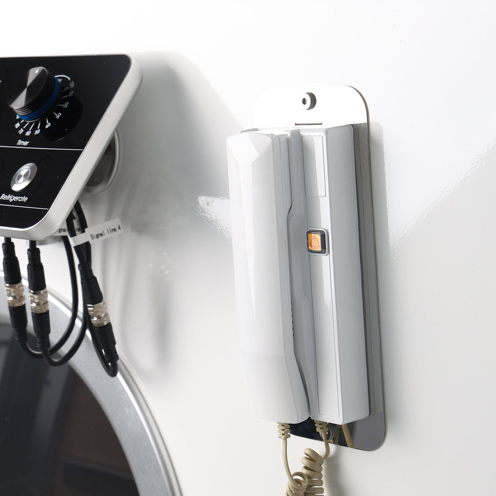 MedEq TimePod 2 triangular hard-shell hyperbaric chamber: intercom handset and controls