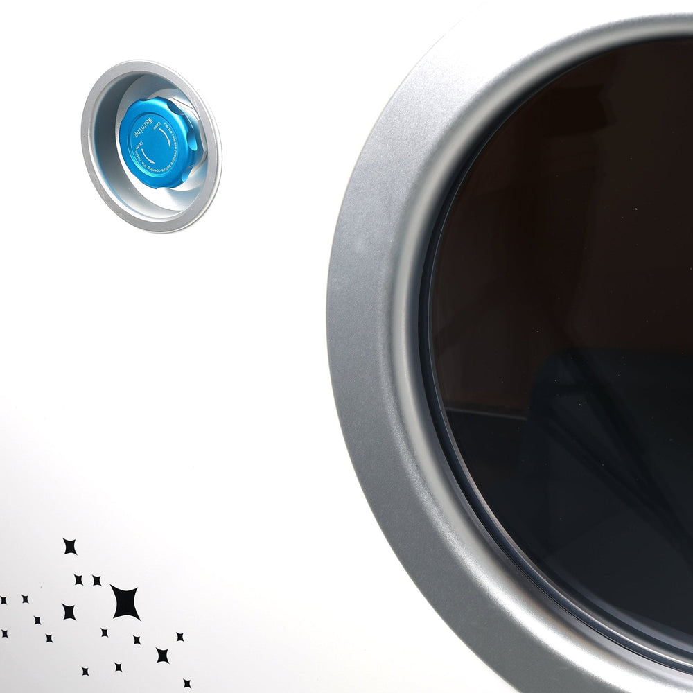 MedEq TimePod 2 triangular hard-shell hyperbaric chamber: blue valve beside window