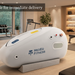 MedEq TimePod Air 1.5 Pro soft-shell hyperbaric chamber, white, in a home gym