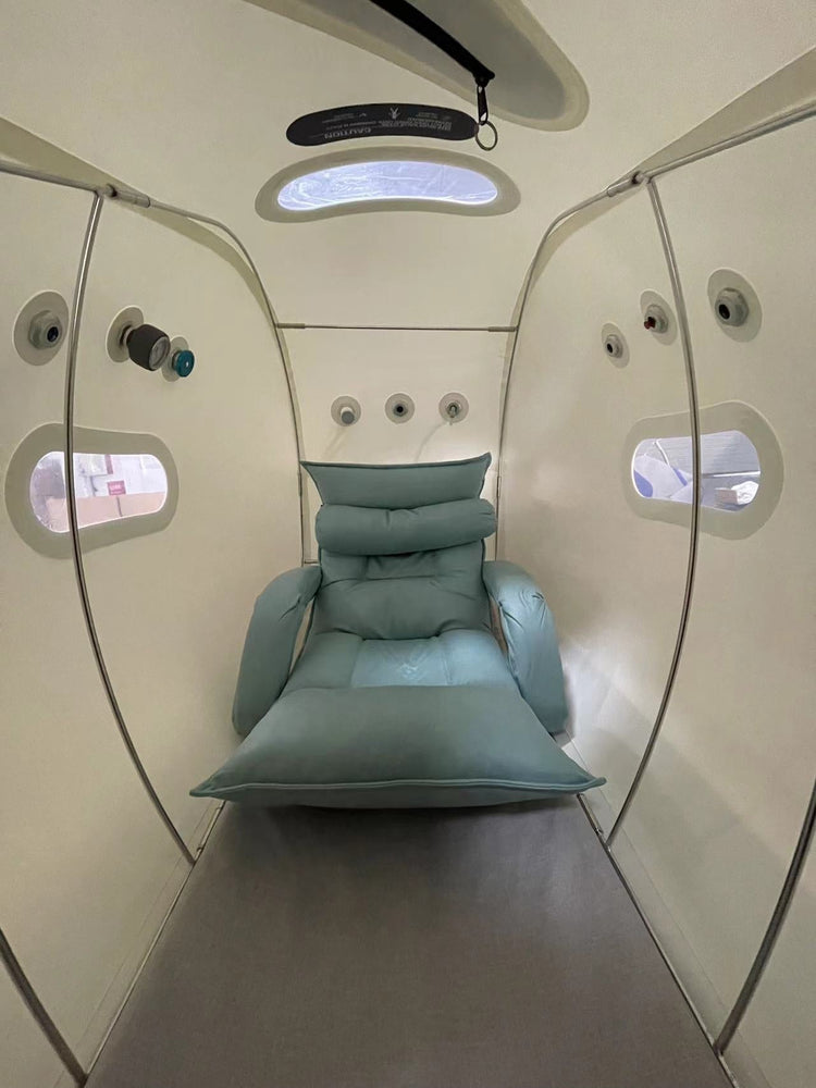 MedEq TimePod Air 1.5 Pro soft-shell hyperbaric chamber: interior with reclining chair