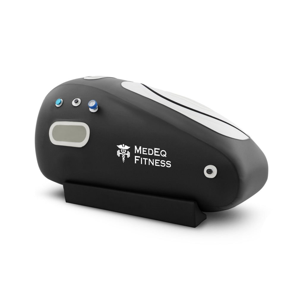 MedEq TimePod Air 1.5 Pro soft-shell hyperbaric chamber, black, front view