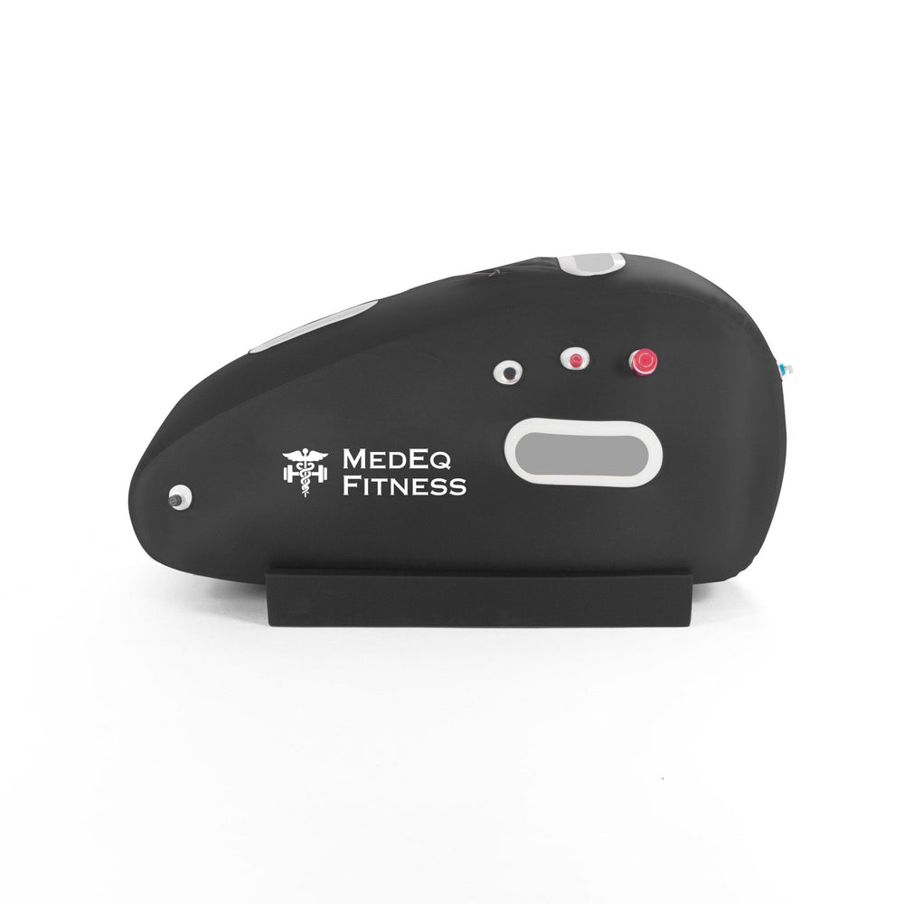 MedEq TimePod Air 1.5 Pro soft-shell hyperbaric chamber, black, side view