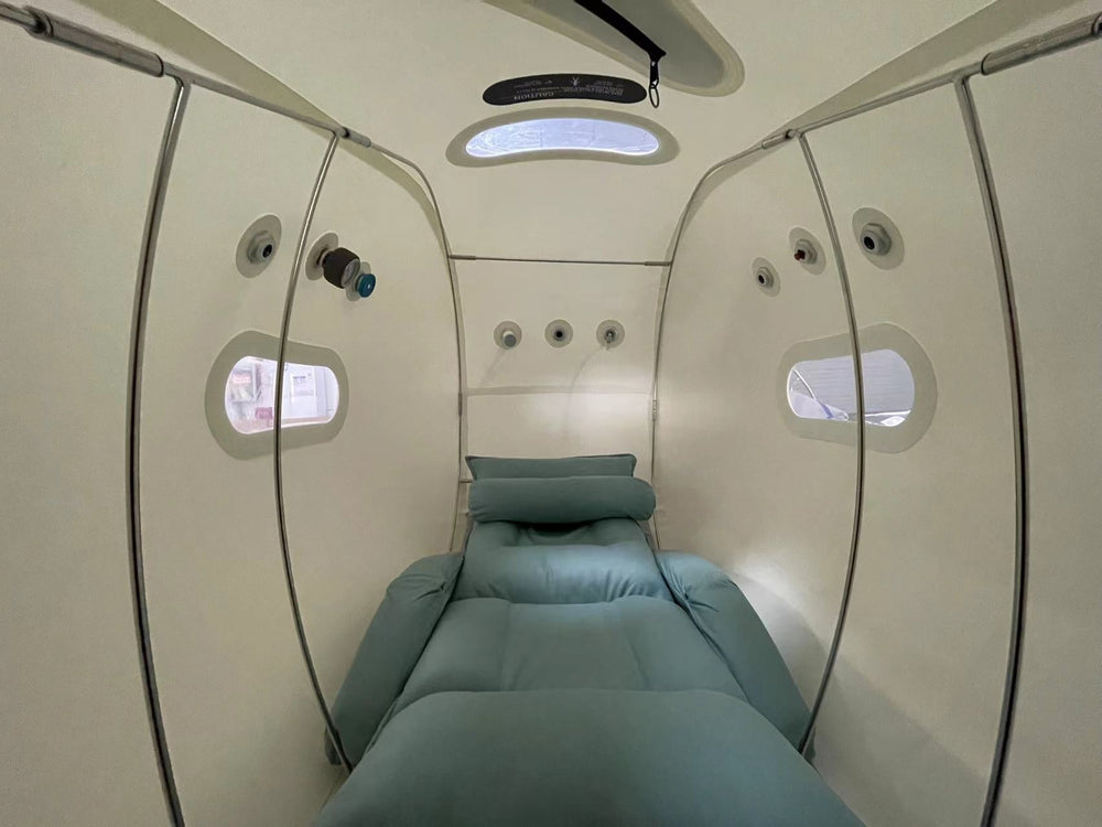 MedEq TimePod Air 1.5 Pro soft-shell hyperbaric chamber: interior with mattress
