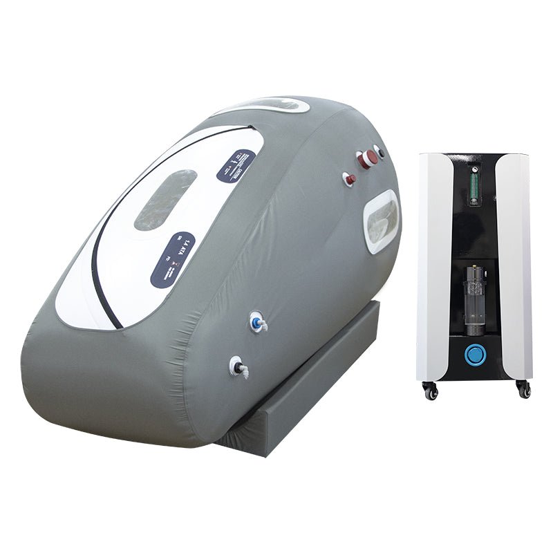 MedEq TimePod Air 1.5 Pro soft-shell hyperbaric chamber, gray, with compressor unit