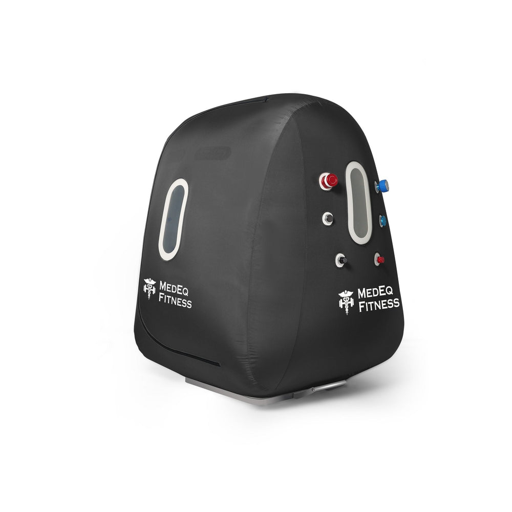 MedEq TimePod Air Wheelchair 1.4 ATA hyperbaric chamber in black, angled view