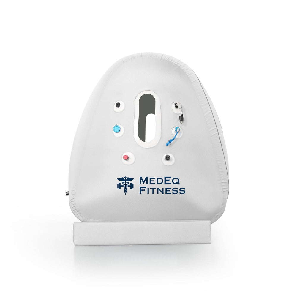 MedEq TimePod Air Wheelchair 1.4 ATA hyperbaric chamber, white, on its base