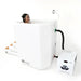 Woman soaking in the Arctic White Titan Atlas tub with phone holder arm and white chiller connected