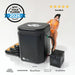 Award badge, star rating and press logos displayed with the black Titan Atlas Ice Bath and chiller