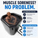 Recovery benefit lists for soreness and inflammation beside a man soaking in the black Titan Atlas Ice Bath