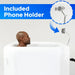 Phone holder mounted on the Arctic White Titan Atlas Cold Plunge rim with a user immersed to the neck