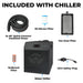 Infographic labels the black chiller's included hoses, filters and GFCI plug for the Titan Atlas Cold Plunge Tub.