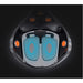 Overhead diagram of the Vacu Activ Vibrashape Vibration Plate footplates ringed with blue amplitude contours