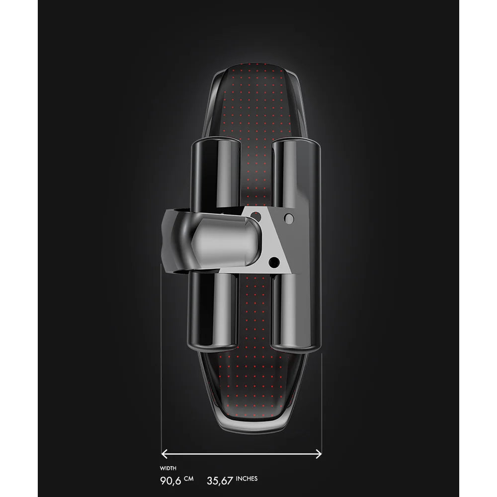 Overhead measurement diagram showing the 90,6 cm width of the Vacu Activ Red Couch 360 Light Therapy Bed