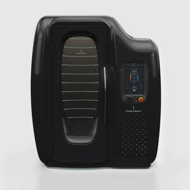 Black Tsb360 Cryo Hybrid Cryotherapy Chamber pictured from the front with slatted door window and side control screen