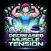 Decreased muscle tension graphic for the Tsb360 Dry Floatation Bed with a flexing figure, massage gun, towels and hot stones