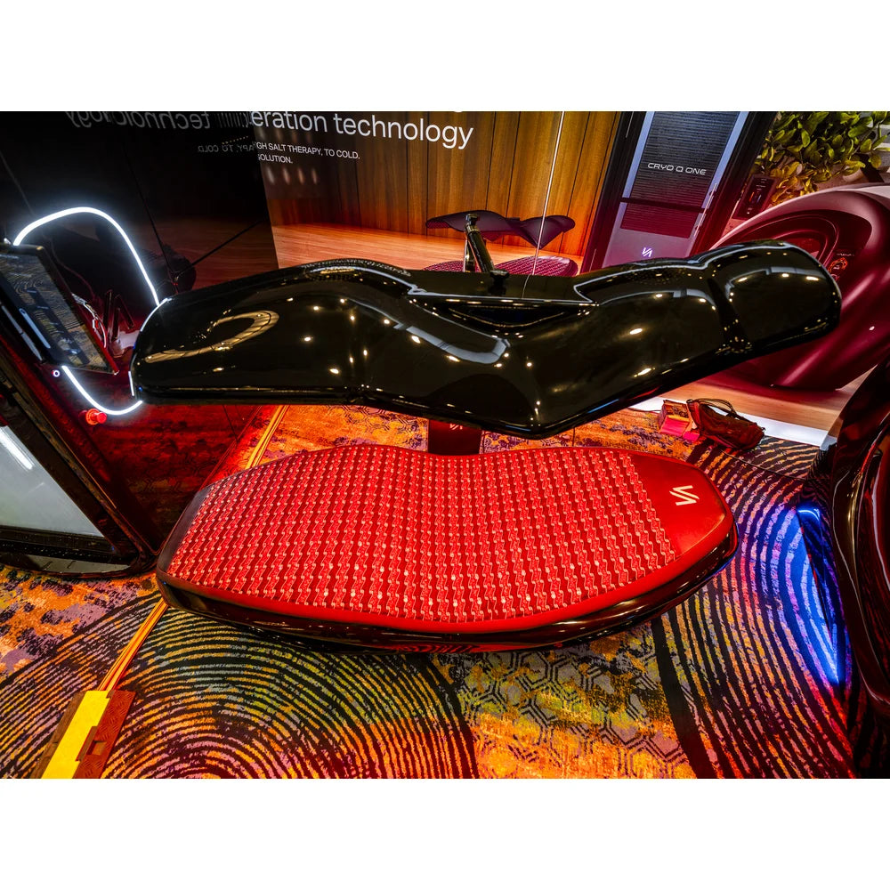 Close view of the quilted LED mattress pad and canopy underside on the Tsb360 Longevity Bed 5-in-1 Recovery Bed