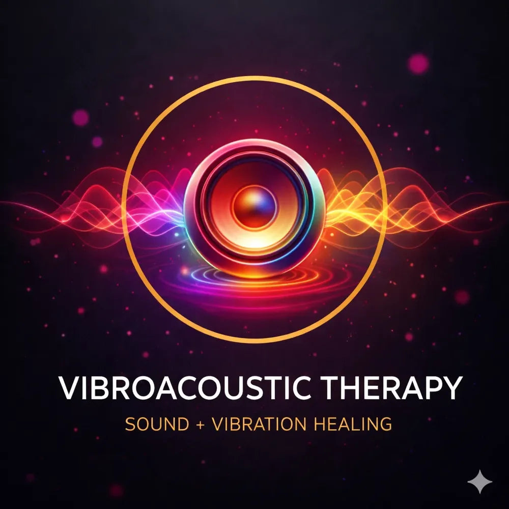 Vibroacoustic sound and vibration badge describing one modality of the Tsb360 Longevity Bed Therapy & Recovery Bed