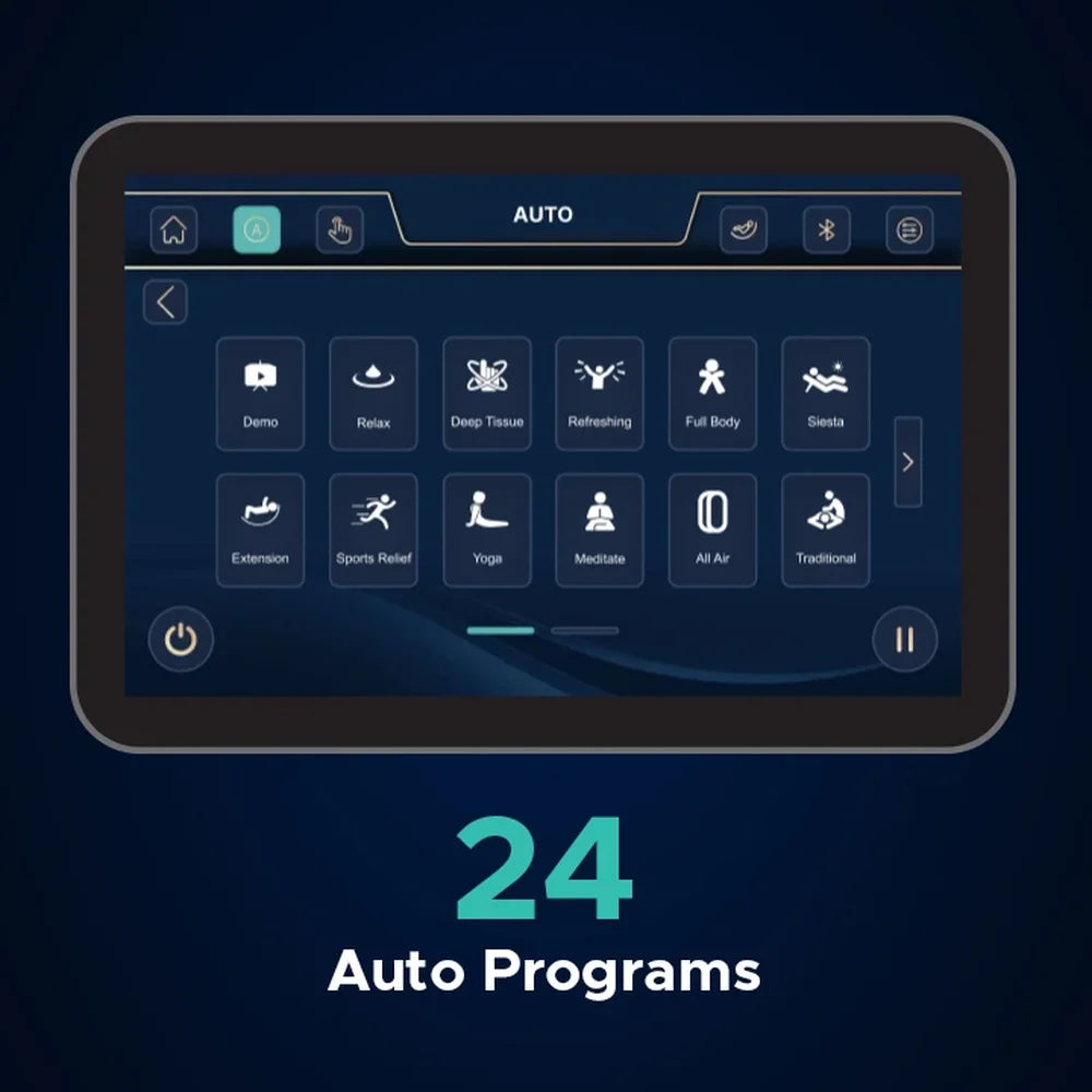 Tablet remote auto menu listing Relax, Deep Tissue and Yoga on the Infinity Celebrity Elite 4D Massage Chair