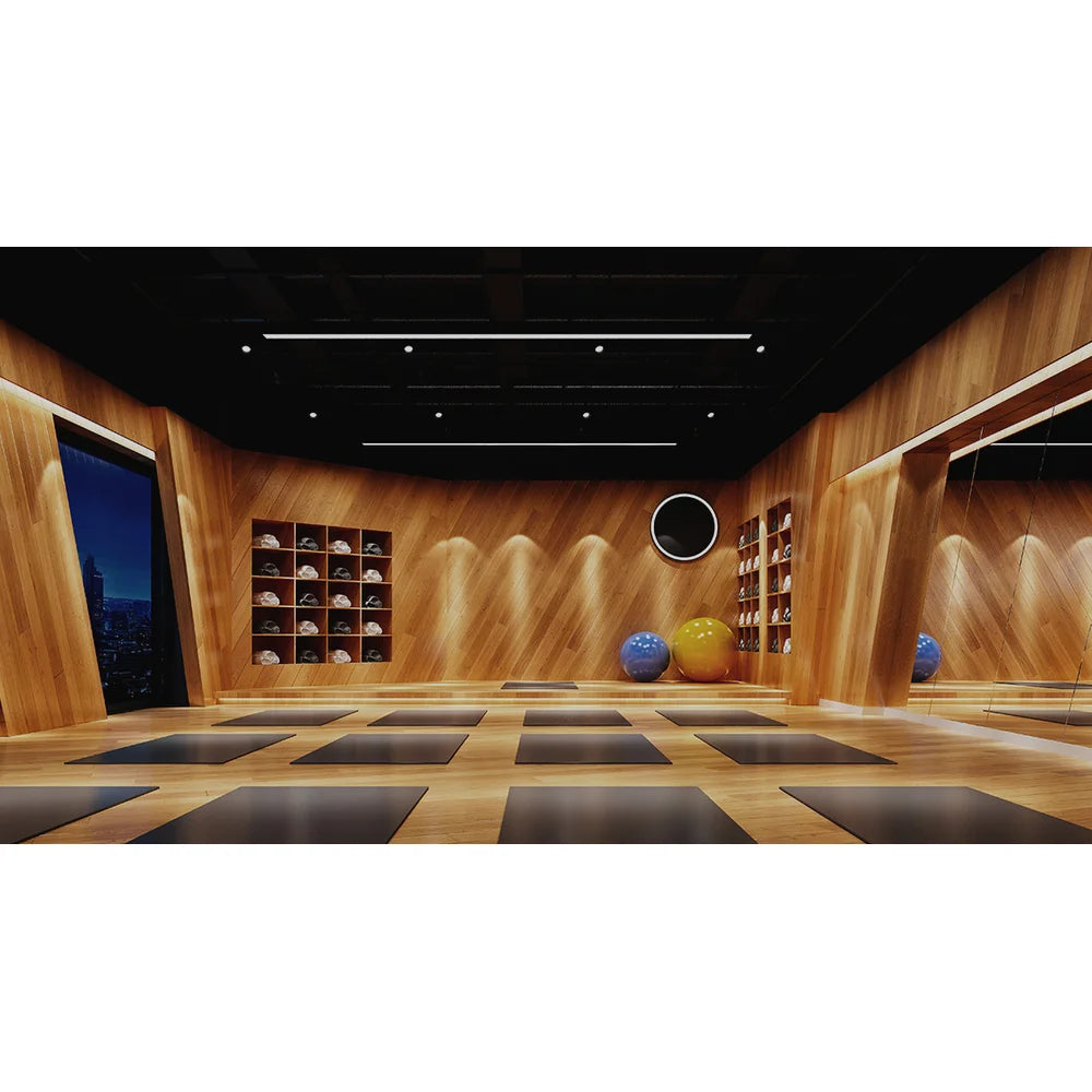 Wood panelled wellness studio with yoga mats and exercise balls, a relaxation setting for the Vacu Activ Cryo Flow