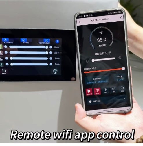 Plunge pool Wi-Fi app temperature control on a phone