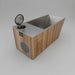 MedEq wood and stainless steel plunge pool with integrated chiller/heater with filter lid open