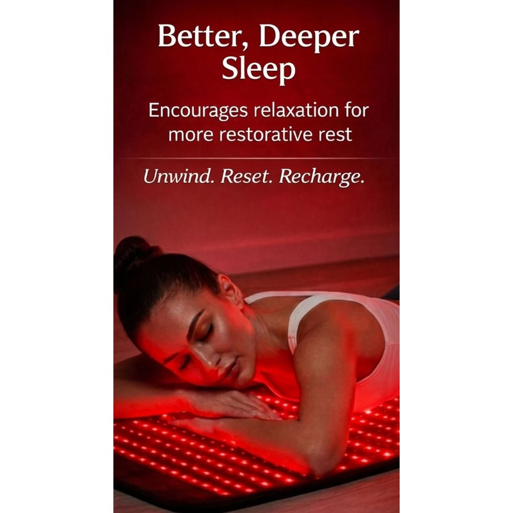 Woman relaxing on the ZAQ LIVO red light mat