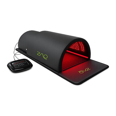 ZAQ ZUNA Pro far infrared PEMF red light sauna dome with mat and controller on white background