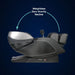 Side view of the Infinity Palisade Pro 4D reclined into zero gravity with feet raised and a curved arrow label